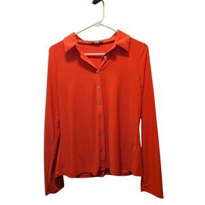 Tommy Hilfiger Womens Orange Long Sleeve Button-Up Shirt S Polyester Blend